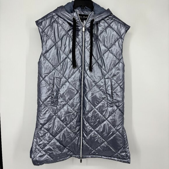 White Mark Womens Plus Size Metallic Diamond Puffer Vest Denim Slate Size 1X NWT - Picture 2 of 5